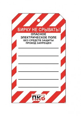 Предупреждающая бирка "Опасное электрическое поле", ПВХ, 70х115 мм, арт.  PKBS88